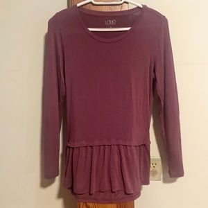 Muted Plum Peplum Long Sleeved Tee Shirt Size S